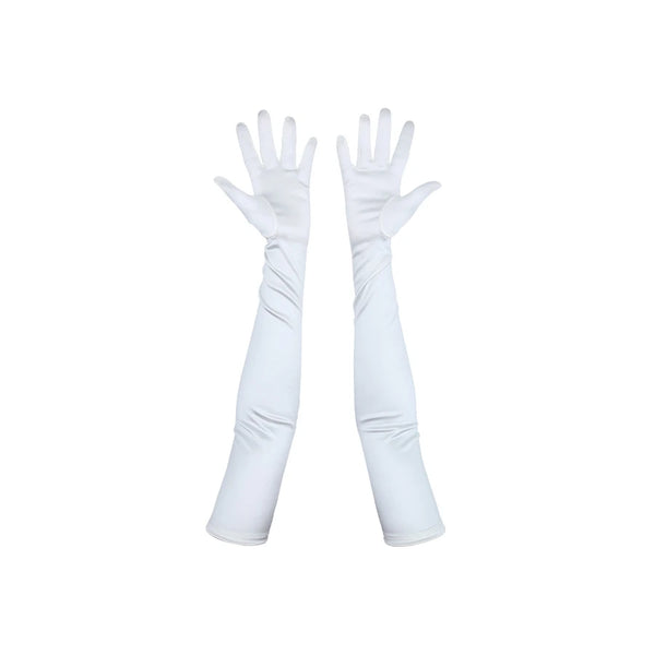 opera length Italian satin white gloves with open palms