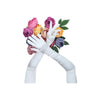 opera length Italian satin white glovesposed in front of a floral bouquet with a bumblebee