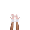 wrist length puffy white tulle gloves with accent white polka dots with open palms