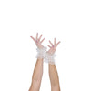 full view of wrist length puffy white tulle gloves with accent white polka dots
