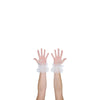 wrist length puffy white tulle gloves with accent white polka dots with open palms