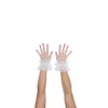top view of wrist length puffy white tulle gloves with accent white polka dots
