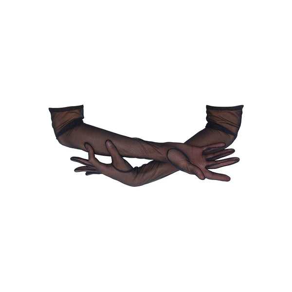 opera length black mesh gloves with arms crossing