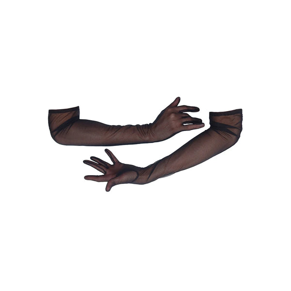 of opera length black mesh gloves with arms posed