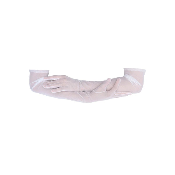 opera length white mesh gloves with arms folded