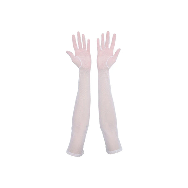 opera length white mesh gloves with open palms