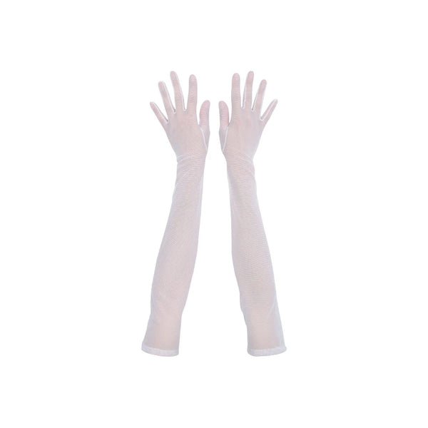 top view of opera length white mesh gloves