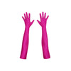 top view of opera length raspberry shimmery spandex gloves