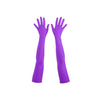 top view of opera length purple shimmery spandex gloves