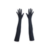 top view of opera length black shimmery spandex gloves