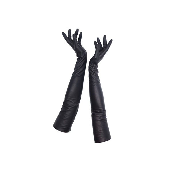 full view of luxury black leather gloves