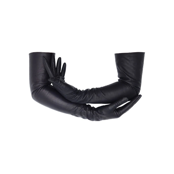luxury black leather gloves with cradled arms