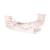 opera length satin baby pink gloves with arms folded