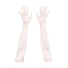 top view of opera length satin baby pink gloves