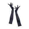 full view of opera length satin black gloves