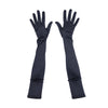 top view of opera length satin black gloves