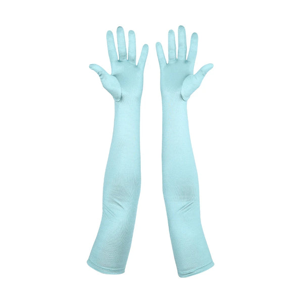 opera length satin seafoam gloves with open palms