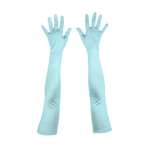 top view of opera length satin seafoam gloves