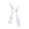 full view of opera length satin white gloves