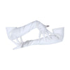 opera length satin white gloves posed with crossed arms