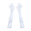 top view of opera length satin white gloves