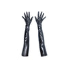top view of opera length vinyl black gloves