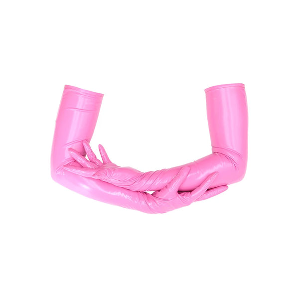 opera length vinyl pink gloves with cradled arms