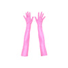 top view of opera length vinyl pink gloves