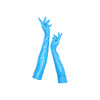 full view of opera length vinyl turquoise gloves