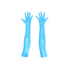 opera length vinyl turquoise gloves with open palms