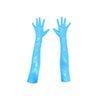top view of opera length vinyl turquoise gloves