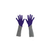 top view of 3/4 length purple and grey gloves