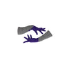 3/4 length purple and grey gloves with posed arms