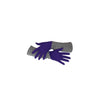 3/4 length purple and grey gloves posed with arms crossed