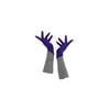 full view of 3/4 length purple and grey gloves