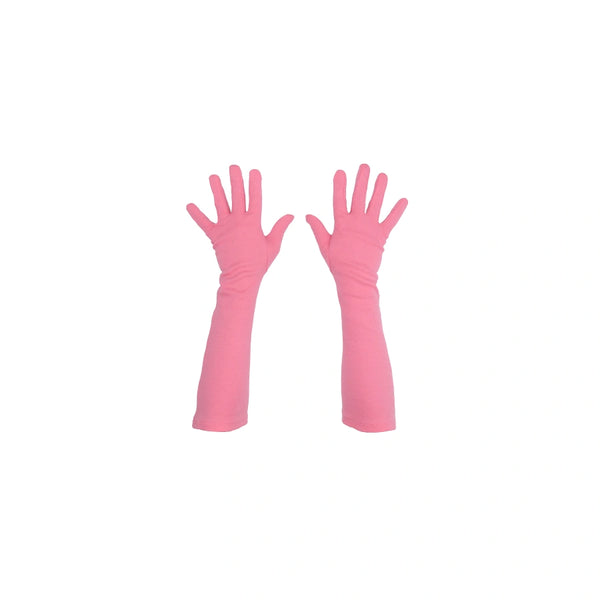 top view of 3/4 length pink gloves