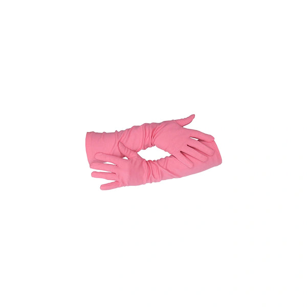 3/4 length pink gloves with arms crossed