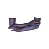 opera length metallic mesh black and royal blue gloves with crossed arms