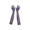 top view of opera length metallic mesh black and royal blue gloves