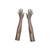 top view of opera length metallic mesh black gold gloves