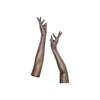 full view of opera length metallic mesh black gold gloves