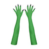 top view of opera length green gloves sewn with black nails