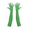 opera length green gloves sewn with black nails with open palms