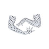arms posed in long white gloves with small black polka dots