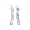 long white gloves with small black polka dots with palms facing up