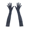 top view of opera length black suede gloves