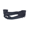 opera length black suede gloves holding right arm
