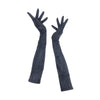full view of opera length black suede gloves