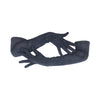 opera length black suede gloves with arms crossed