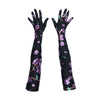 full length gloves made with 4-way stretch metallic floral print spandex.